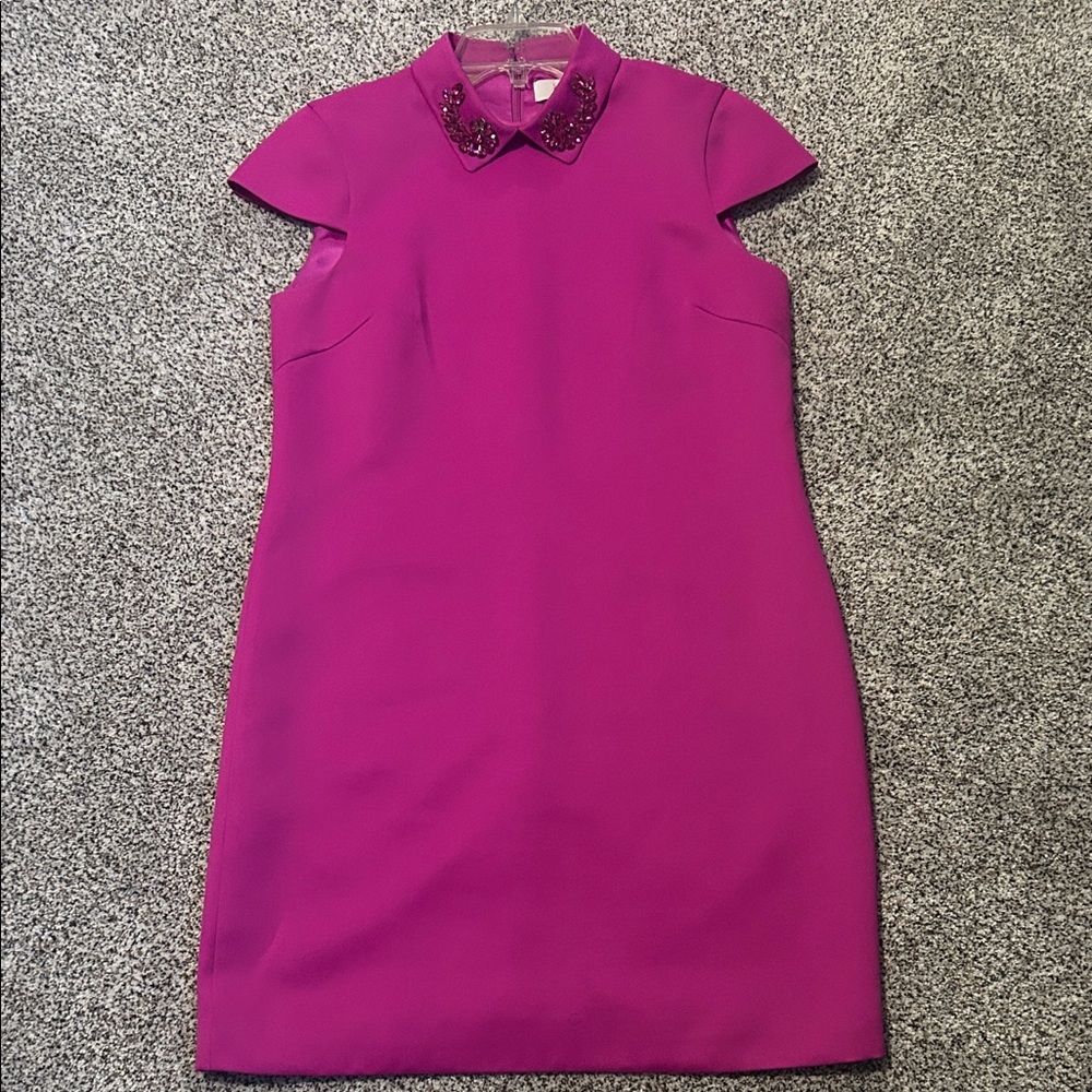 Badgley Mischka fusia Embellished Collar Cap-Sleeve Shift Dress